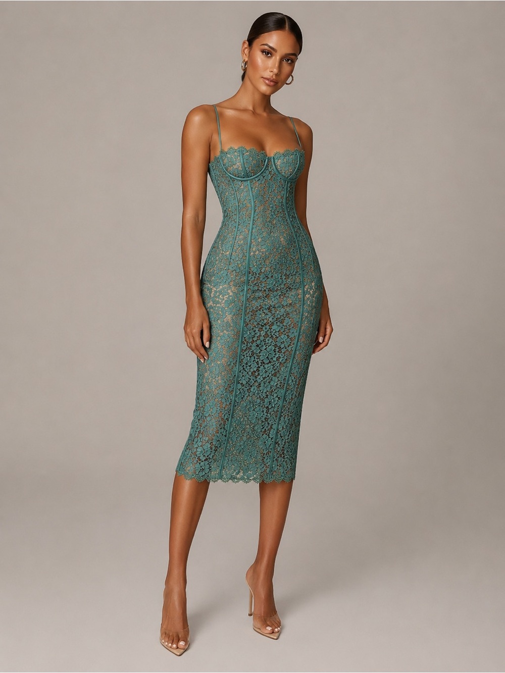 House of CB Midi “Joelle” Green Lace Dress - W/Box